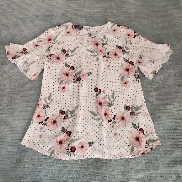 Classy Van Heusen Shirt Short Sleeve Floral Size M Top Blouse Summer Breezy - Picture 1 of 8